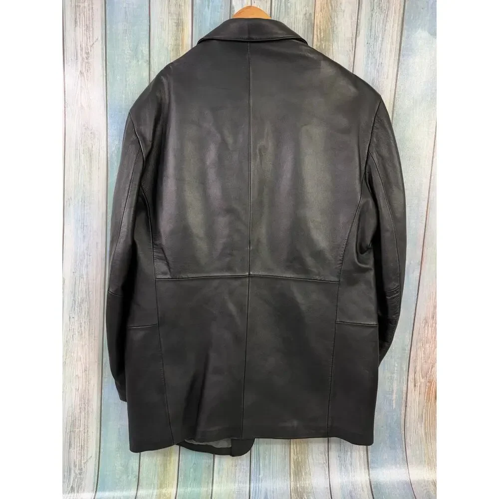 Stafford Executive Black Leather Blazer Size Large Two Button Biker Wedding